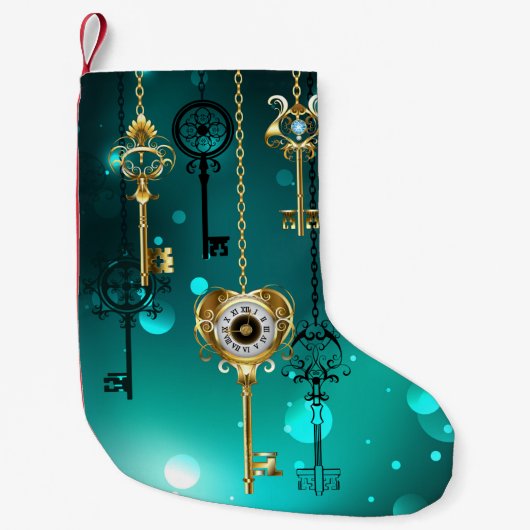 Antiek Skeleton Keys op groene achtergrond Kleine Kerstsok (Voorkant)