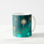 Antiek Skeleton Keys op groene achtergrond Koffiemok (Voorkant rechts)