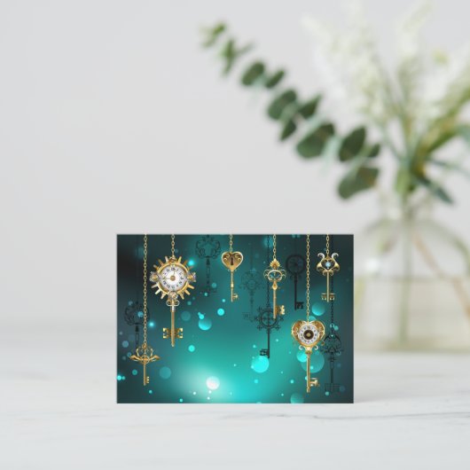 Antiek Skeleton Keys op groene achtergrond Kortingskaartje (Staand voorkant)