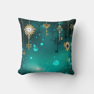 Antiek Skeleton Keys op groene achtergrond Kussen