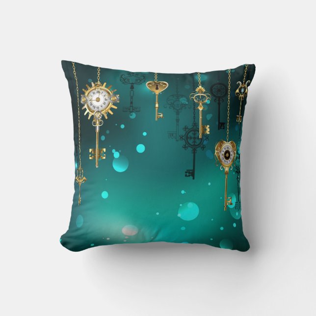 Antiek Skeleton Keys op groene achtergrond Kussen (Voorkant)