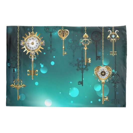 Antiek Skeleton Keys op groene achtergrond Kussensloop (Achterkant)