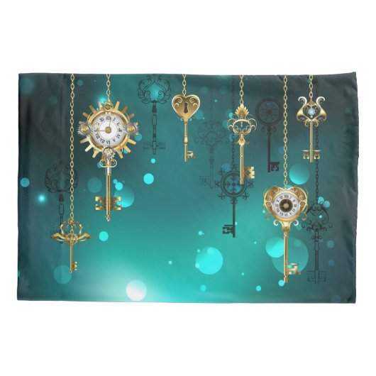 Antiek Skeleton Keys op groene achtergrond Kussensloop (Achterkant-Links)