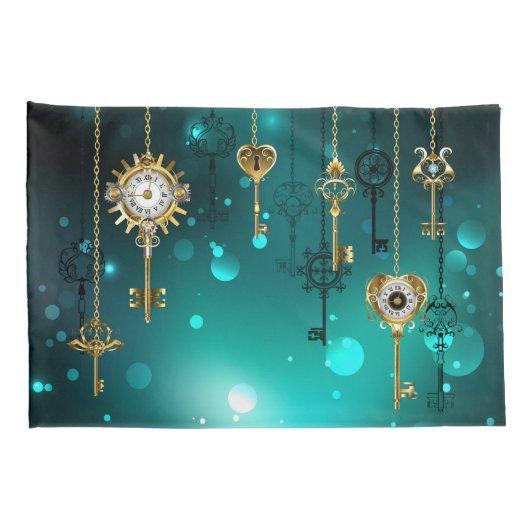 Antiek Skeleton Keys op groene achtergrond Kussensloop (Achterkant-Rechts)