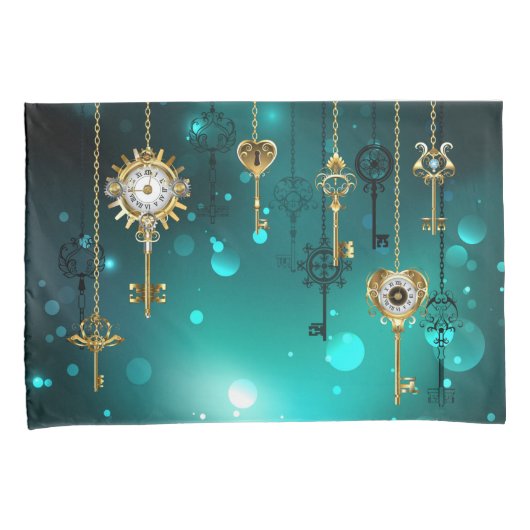 Antiek Skeleton Keys op groene achtergrond Kussensloop (Voorkant-Rechts)