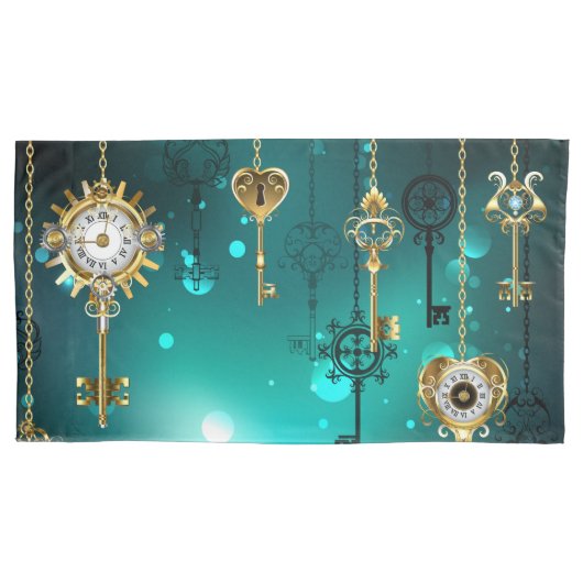 Antiek Skeleton Keys op groene achtergrond Kussensloop (Voorkant-Links)