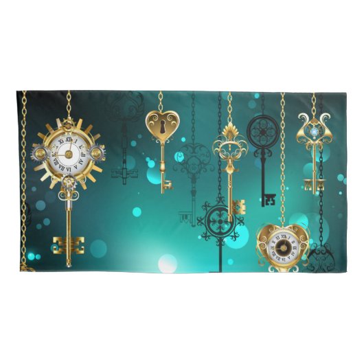 Antiek Skeleton Keys op groene achtergrond Kussensloop (Achterkant-Rechts)