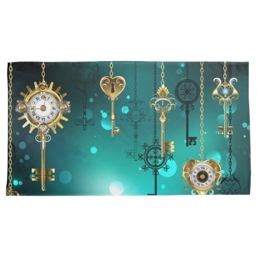 Antiek Skeleton Keys op groene achtergrond Kussensloop (Voorkant-Rechts)