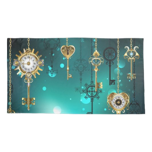 Antiek Skeleton Keys op groene achtergrond Kussensloop (Achterkant-Links)