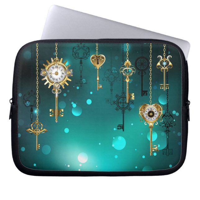 Antiek Skeleton Keys op groene achtergrond Laptop Sleeve (Voorkant)