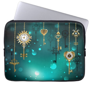 Antiek Skeleton Keys op groene achtergrond Laptop Sleeve