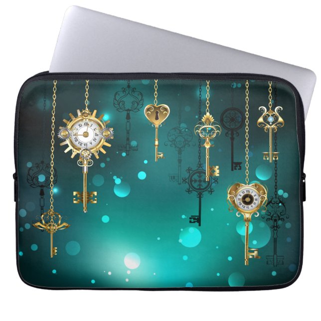 Antiek Skeleton Keys op groene achtergrond Laptop Sleeve (Voorkant)