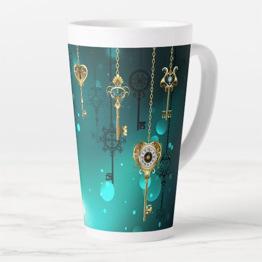 Antiek Skeleton Keys op groene achtergrond Latte Mok (Rechterhoek)