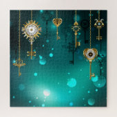 Antiek Skeleton Keys op groene achtergrond Legpuzzel (Horizontaal)