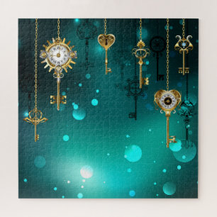 Antiek Skeleton Keys op groene achtergrond Legpuzzel