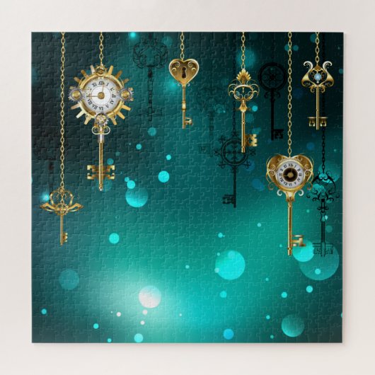 Antiek Skeleton Keys op groene achtergrond Legpuzzel (Horizontaal)