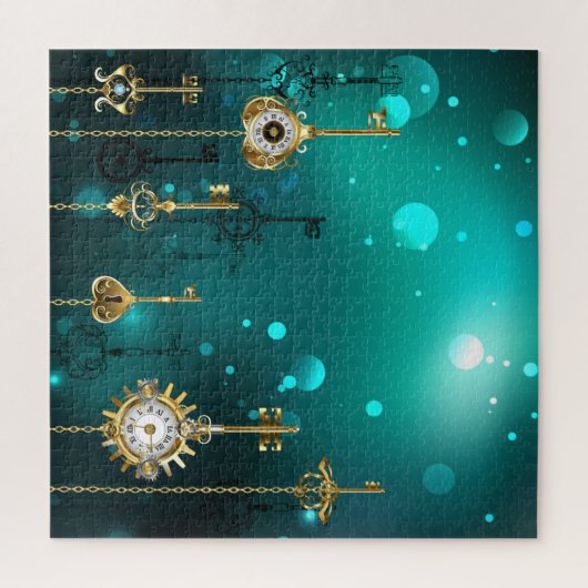 Antiek Skeleton Keys op groene achtergrond Legpuzzel (Verticaal)