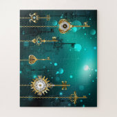 Antiek Skeleton Keys op groene achtergrond Legpuzzel (Verticaal)