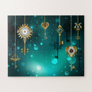 Antiek Skeleton Keys op groene achtergrond Legpuzzel