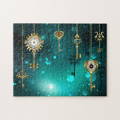 Antiek Skeleton Keys op groene achtergrond Legpuzzel (Horizontaal)