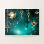 Antiek Skeleton Keys op groene achtergrond Legpuzzel (Horizontaal)