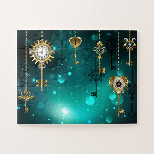 Antiek Skeleton Keys op groene achtergrond Legpuzzel (Horizontaal)