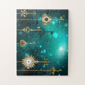 Antiek Skeleton Keys op groene achtergrond Legpuzzel (Verticaal)