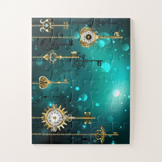 Antiek Skeleton Keys op groene achtergrond Legpuzzel (Verticaal)