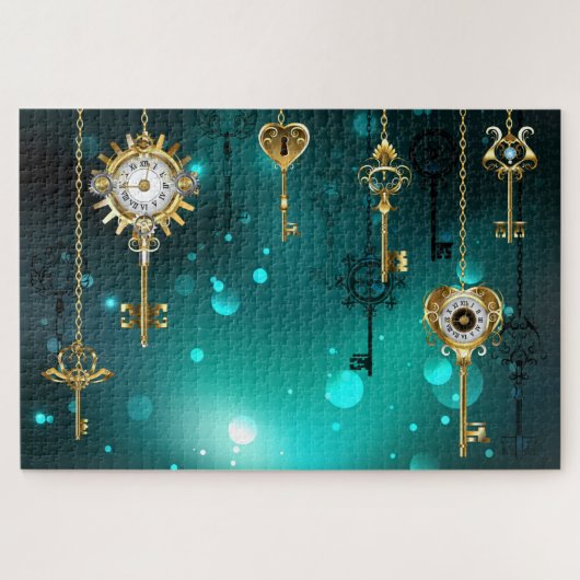 Antiek Skeleton Keys op groene achtergrond Legpuzzel (Horizontaal)