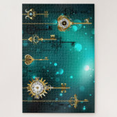 Antiek Skeleton Keys op groene achtergrond Legpuzzel (Verticaal)