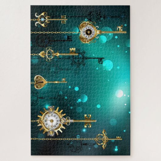 Antiek Skeleton Keys op groene achtergrond Legpuzzel (Verticaal)