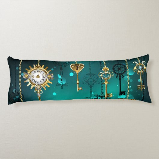 Antiek Skeleton Keys op groene achtergrond Lichaamskussen (Achterkant)