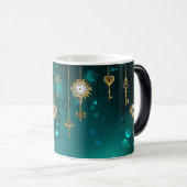 Antiek Skeleton Keys op groene achtergrond Magische Mok (Voorkant rechts)