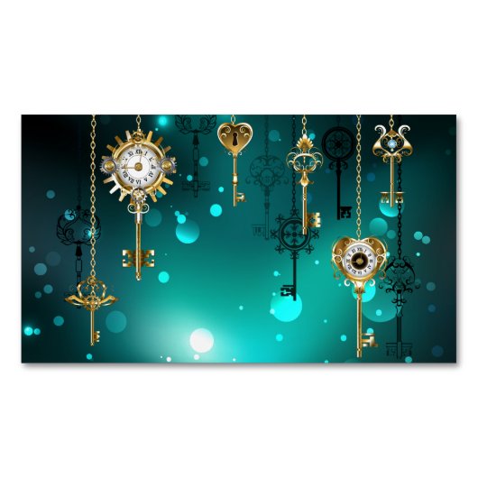Antiek Skeleton Keys op groene achtergrond Magnetisch Visitekaartje (Voorkant)