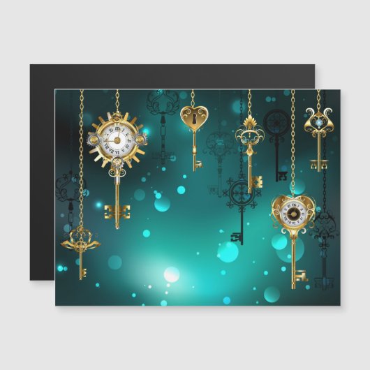 Antiek Skeleton Keys op groene achtergrond Magnetische Uitnodiging (Voorkant / Achterkant)