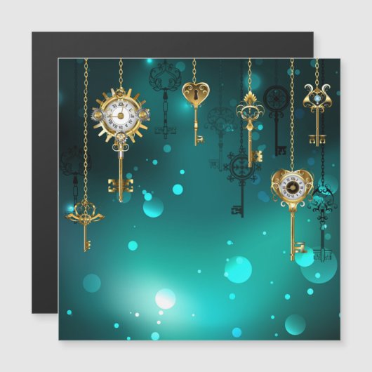 Antiek Skeleton Keys op groene achtergrond Magnetische Uitnodiging (Voorkant / Achterkant)