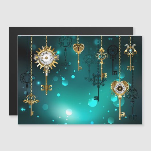 Antiek Skeleton Keys op groene achtergrond Magnetische Uitnodiging (Voorkant / Achterkant)