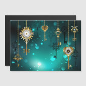 Antiek Skeleton Keys op groene achtergrond Magnetische Uitnodiging (Voorkant / Achterkant)