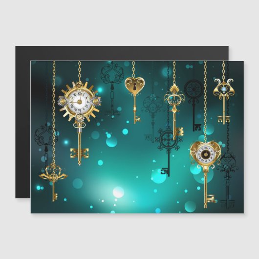 Antiek Skeleton Keys op groene achtergrond Magnetische Uitnodiging (Voorkant / Achterkant)