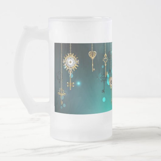 Antiek Skeleton Keys op groene achtergrond Matglas Bierpul (Links)