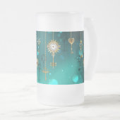 Antiek Skeleton Keys op groene achtergrond Matglas Bierpul (Voorkant rechts)