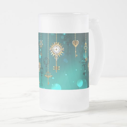 Antiek Skeleton Keys op groene achtergrond Matglas Bierpul (Voorkant rechts)