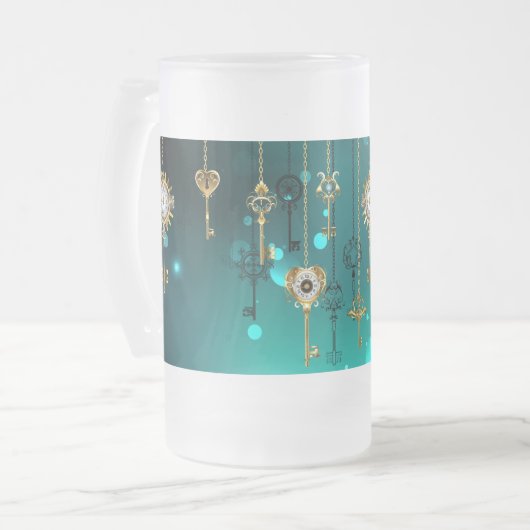 Antiek Skeleton Keys op groene achtergrond Matglas Bierpul (Voorkant links)