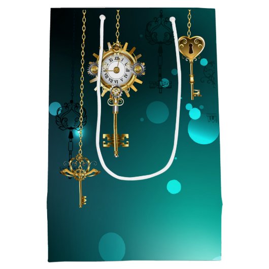 Antiek Skeleton Keys op groene achtergrond Medium Cadeauzakje (Achterkant)