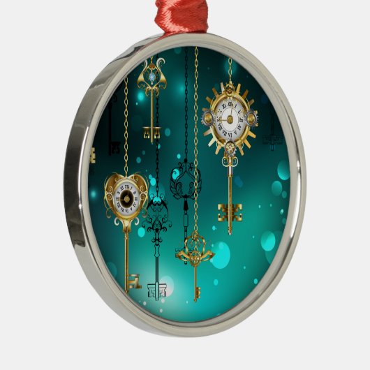 Antiek Skeleton Keys op groene achtergrond Metalen Ornament (Rechts)