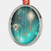 Antiek Skeleton Keys op groene achtergrond Metalen Ornament (Links)