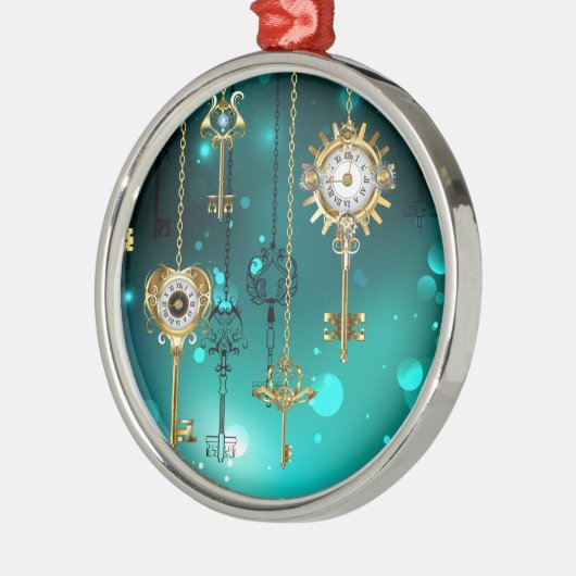 Antiek Skeleton Keys op groene achtergrond Metalen Ornament (Links)