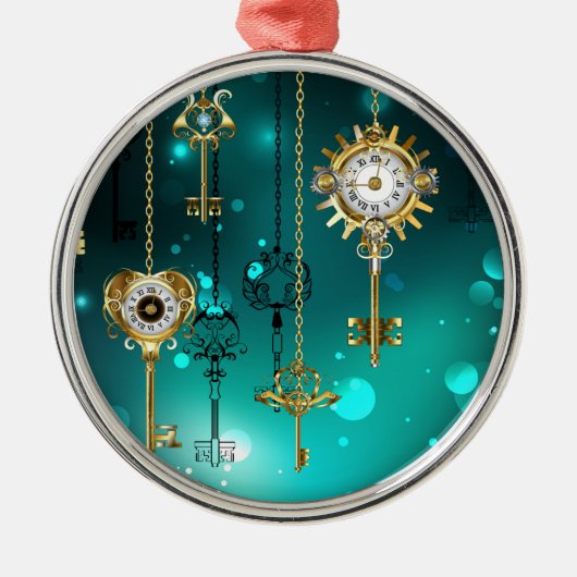 Antiek Skeleton Keys op groene achtergrond Metalen Ornament (Voorkant)