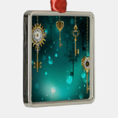 Antiek Skeleton Keys op groene achtergrond Metalen Ornament (Rechts)