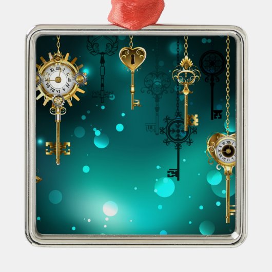 Antiek Skeleton Keys op groene achtergrond Metalen Ornament (Voorkant)